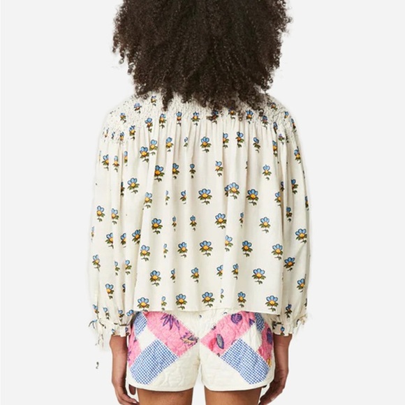 RHODE LOUISA TOP white long sleeve floral button down tie sleeves - Picture 2 of 6